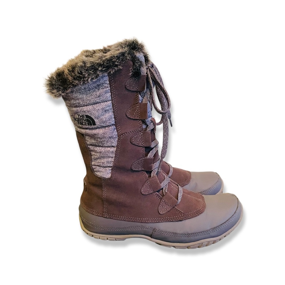 The North Face Nuptse Purna Grey Suede Leather Waterproof Rain Snow Boots 8